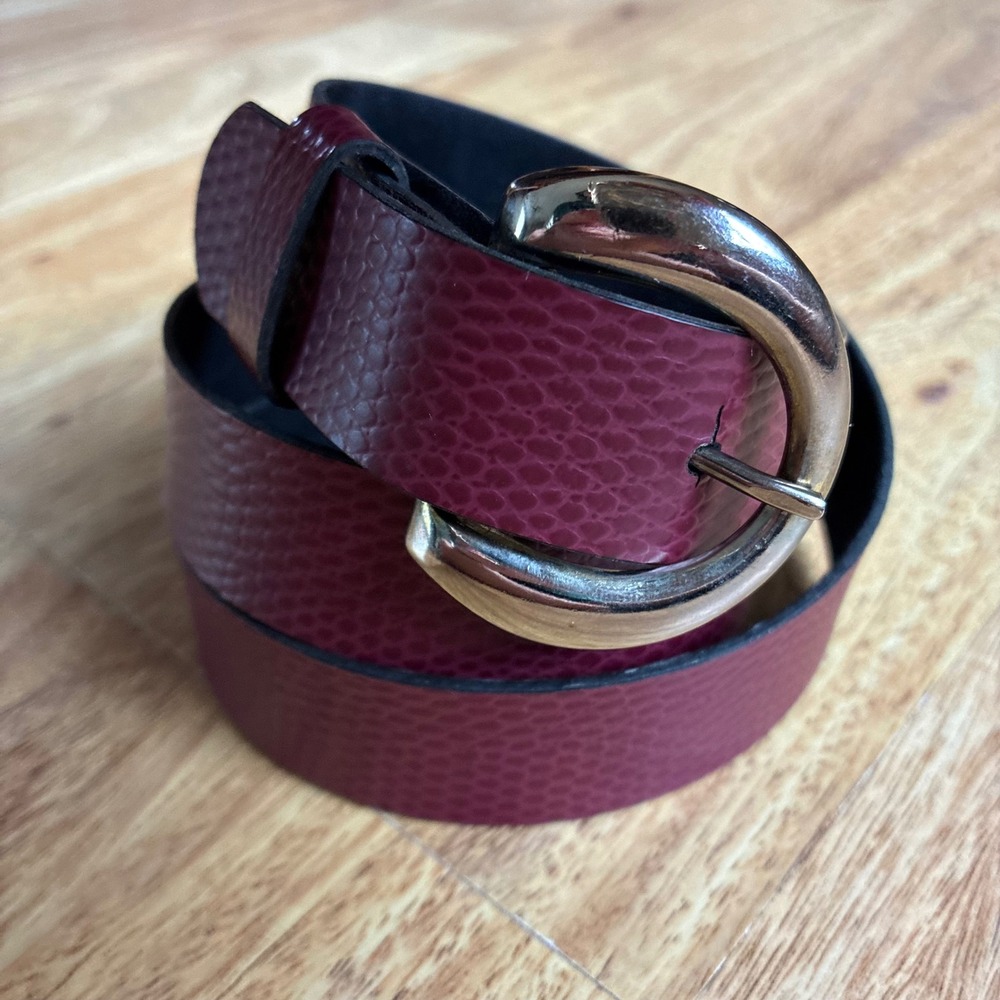 Vintage Snakeskin Embossed Burgundy Belt Silver Buckle 33in Dark Academia